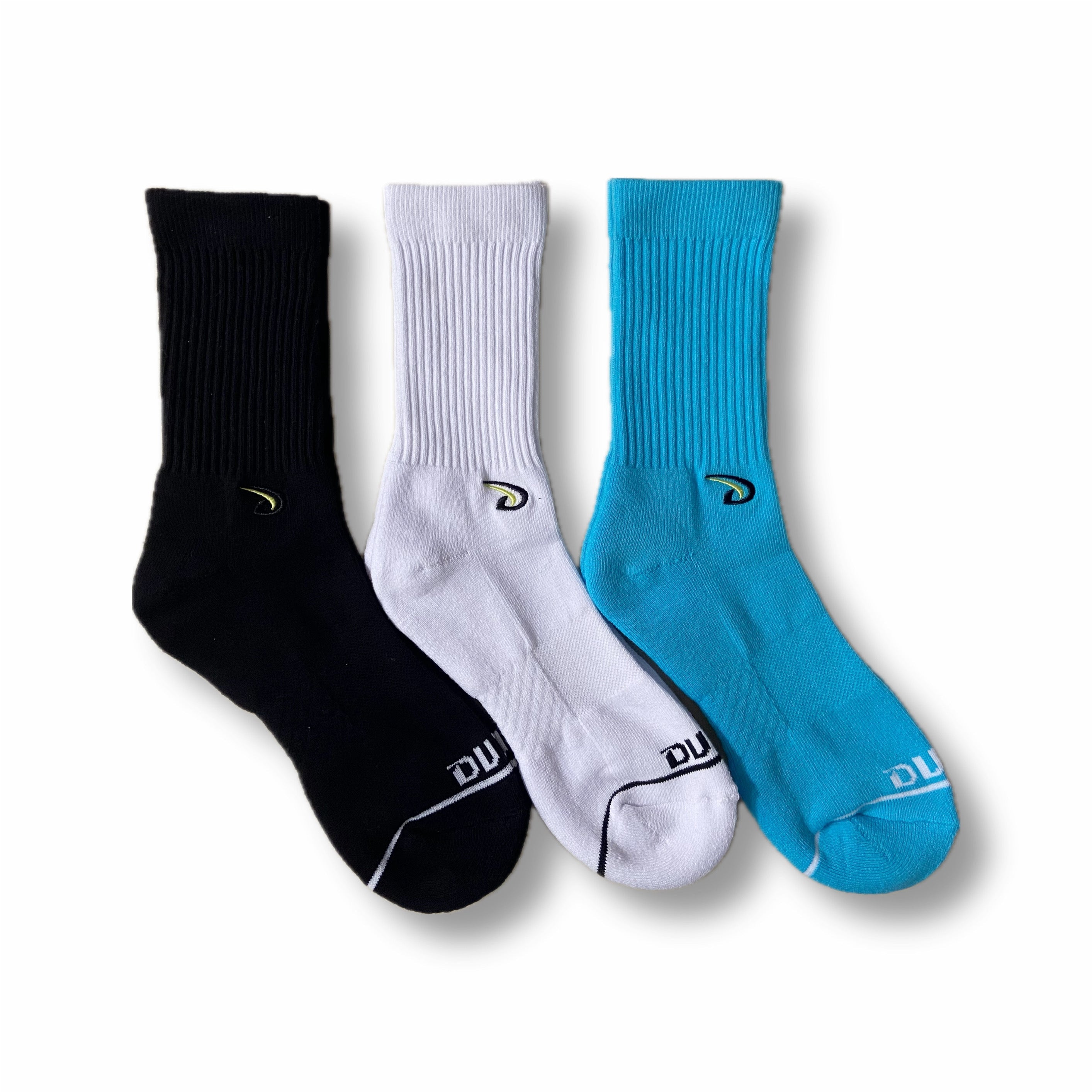 SOLACIUM Crew Socks (3 Pack- Black/White/BabyBlue)